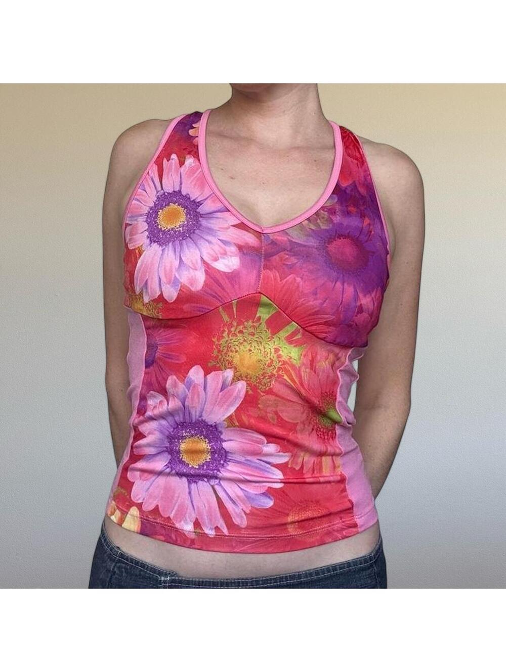 Vintage Sheila Moon floral workout tank top Sz. S